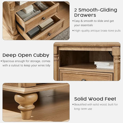 T4TREAM 24'' Farmhouse End Table w/4 Solid Wood Feet, Large 2 Drawers Wide Sofa - Image 5