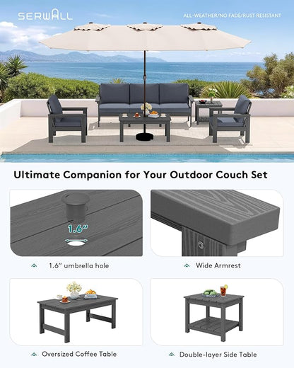 SERWALL HDPE Patio Furniture Set, 7-piece Outdoor Sectional Sofa Set, All - Image 6