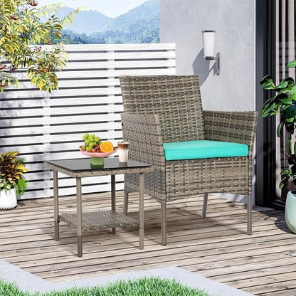 FDW 3 Piece Outdoor Furniture Set Patio Gray Wicker Chairs Furniture Bistro - Image 5