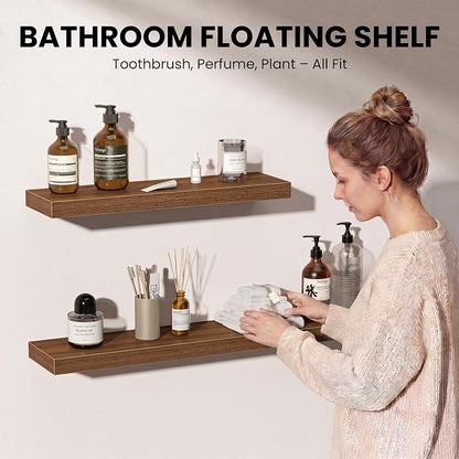 Fun Memories Floating Shelves for Wall, 24 Inch Set of 2 Rustic Wood Wall - Image 3