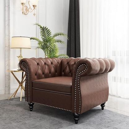 Mid-Century Sofa Chair, Faux Leather Accent Chair - Image 6