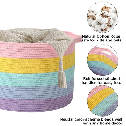 90L Large Blanket Basket, 21.7"L x 21.7"W x 13.8"H Rope Woven Baskets - Image 3