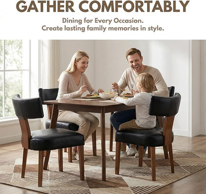 HNY Mid Century Modern Dining Chairs Set of 4, Farmhouse PU Leather Upholstered - Image 3
