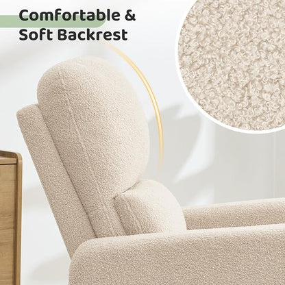 Swivel Rocker Recliner, Oversized Manual Boucle Nursery Glider Rocking Recliner - Image 5