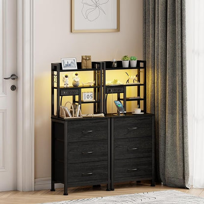 Furnulem Tall Night Stand with 3 Fabric Drawers and LED Lights, Nightstand with - Image 2