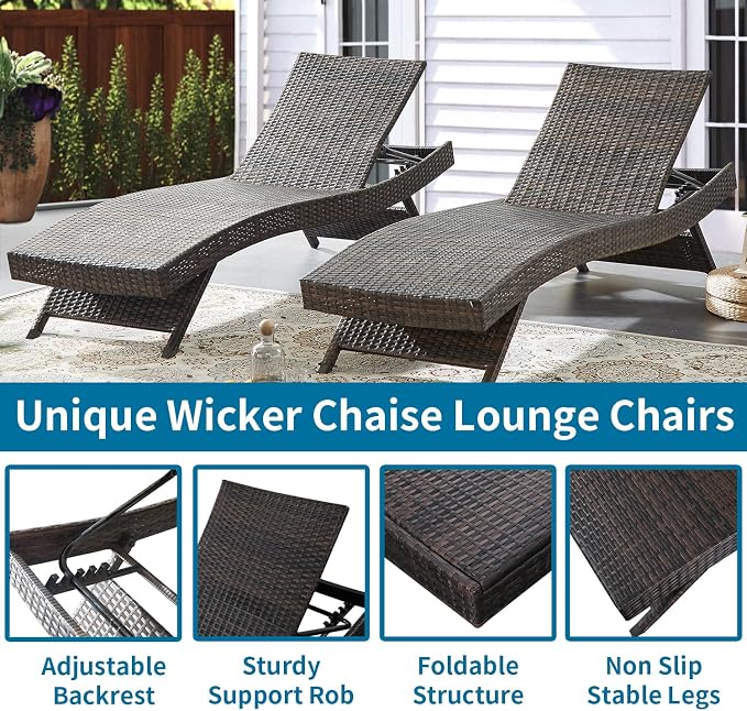 Outdoor Chaise Lounge Chairs + Coffee Table Set of 4 - Image 3