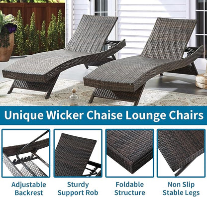 Outdoor Chaise Lounge Chair + Coffee Table Set of 2 - Image 3