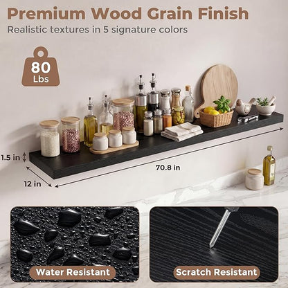 12 inch Deep Floating Shelves for Wall, 72 inch Wide Engineered Wood Wall - Image 2