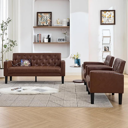 TYBOATLE 62" W Leather Loveseat w/Chairs, 3 Piece Sofa Sets - Image 4