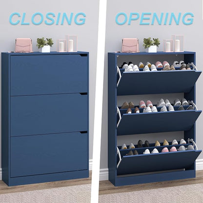 BORNOON Shoe Cabinet with 3 Flip Drawers, Hidden Wood Shoe Cabinet, - Image 5