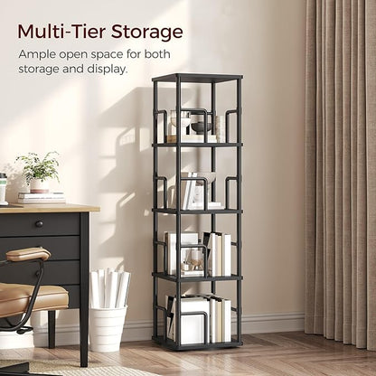 MAHANCRIS 4-Tier Rotating Bookshelf, Freestanding Corner Bookshelf, 360° - Image 4