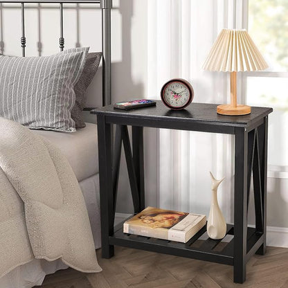 Narrow Side Table with Storage Shelf 2 Tier Wooden Nightstand Bedside Tables - Image 5