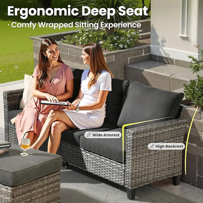 ovios 9 Pieces Patio Furniture Set, Outdoor Wicker Sofa Couch - Image 7