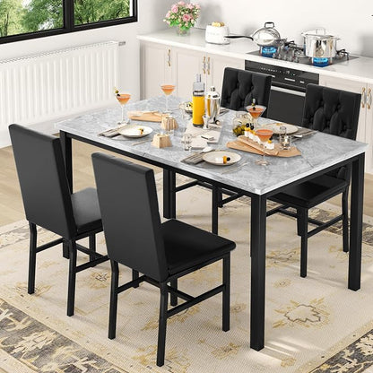 Hooseng Dining Table Set for 4, Faux Marble Small Kitchen Table Chairs Set of 4 - Image 2