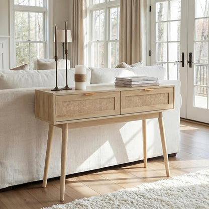 HOPUBUY Console Table Rattan Desk - Image 5