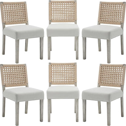 LZAREAL Farmhouse Dining Chairs Set of 6 Linen Fabric Upholstered Accent Side by LZAREALBetterRoomForRealLiving