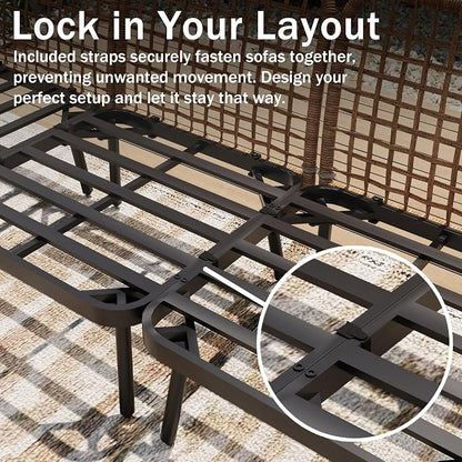 6-Piece Patio Conversation Set, Outdoor Sectional Sofa Modular Wicker Furniture - Image 4