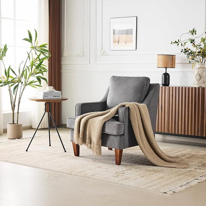 VINGLI Mid-Century Modern Accent Chair, Light Grey Upholstered Armchair Comfy - Image 8
