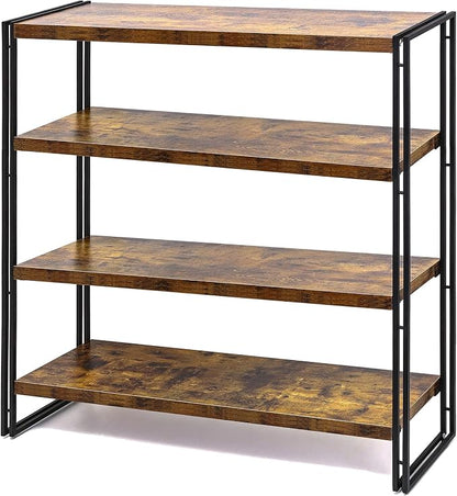 HCHQHS Bookshelf, 4-Tier Industrial Bookcase, Rustic Wood and Metal Open by HCHQHS
