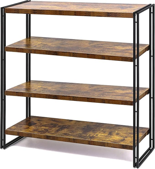 HCHQHS Bookshelf, 4-Tier Industrial Bookcase, Rustic Wood and Metal Open by HCHQHS