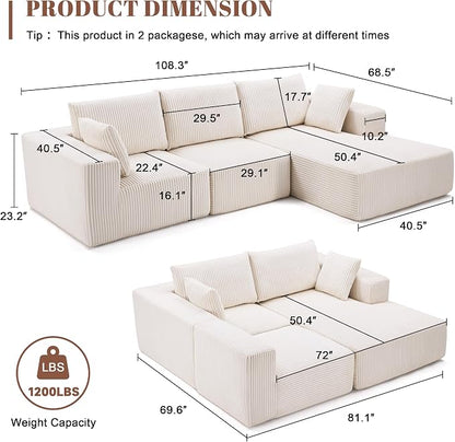 Weture 108” Modular Sectional Sofa, Cloud Sectional Couch - Image 3