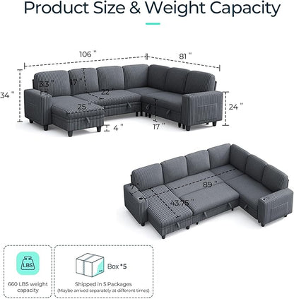 LINSY HOME Sectional Sleeper Sofa Pull Out Couches - Image 2