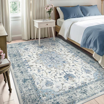 RELEANY Area Rugs 5'x8' Washable Non-Slip, Floral Vintage Distress Print - Image 2