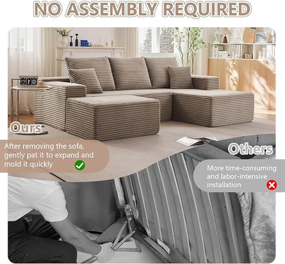 107" Comfy U-Shaped Sectional Modern Boneless Corduroy Couch - Image 7