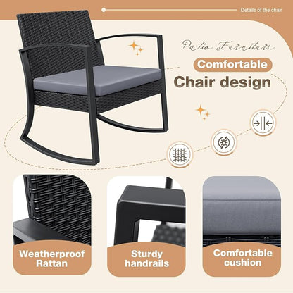 Greesum 3 Pieces Outdoor Furniture Set Patio Bistro Rocking Chairs - Image 6