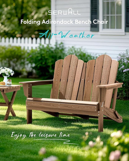 SERWALL Folding Adirondack Bench, HDPE All-Weather Adirondack Loveseat Set of 2 - Image 2