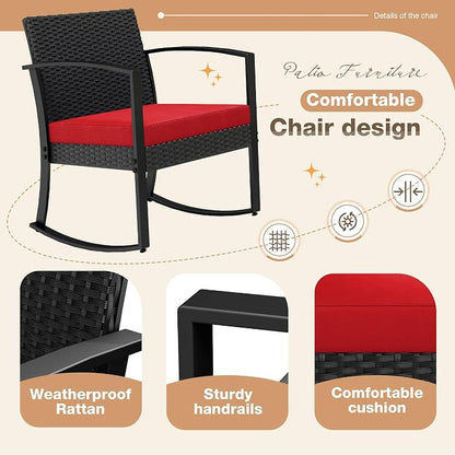 Greesum 3 Piece Outdoor Bistro Set, Imitation Rattan Conversation Set, Patio - Image 3