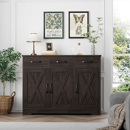 HOSTACK Modern Farmhouse Buffet Sideboard Cabinet, Barn Doors Storage Cabinet - Image 2