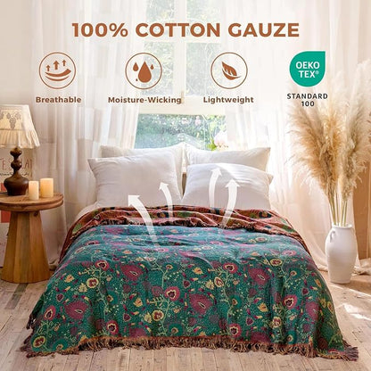LUTBM Boho Throw Blanket for Bed 100% Cotton Soft Quilt Home Livingroom Decor - Image 2