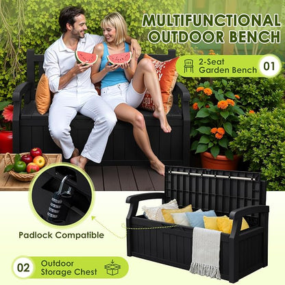 Greesum 80 Gallon Outdoor Storage Bench, Weather-Resistant Deck Box, Patio - Image 4
