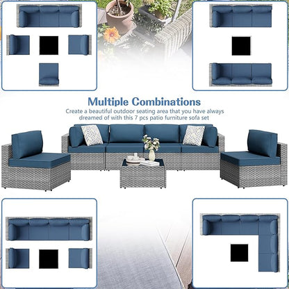 7 Piece Outdoor Patio Furniture Set, All Weather Conversation Set - Image 2