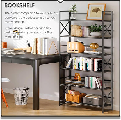 4NM Extra Wide 6 Tiers No Assembly Book Shelves, 61.8" H Folding Bookshelf - Image 3