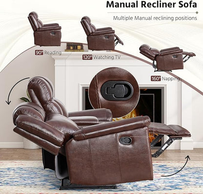 ANJ Geniune Leather Manual Loveseat Recliner Sofa Set of 2 - Image 4