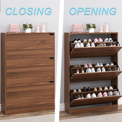 BORNOON Shoe Cabinet with 3 Flip Drawers, Slim Narrow Shoe Storage Cabinet - Image 5