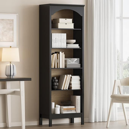 Arched Bookshelf with 5 Tier Open Shelves, Study and Living Room, Modern Black by JMHDYG