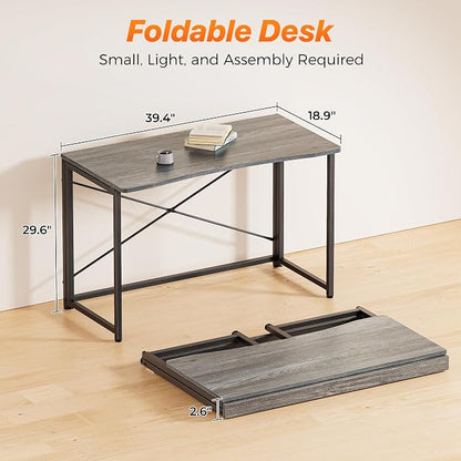 Huuger Folding Desk for Small Spaces, 39.3 Inch Foldable Computer Table - Image 2