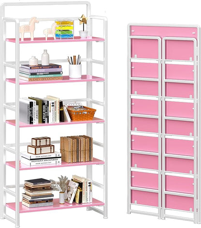 4NM No Assembly 5 Tiers Folding Bookshelf Storage Shelves Vintage Bookcase by 4NM