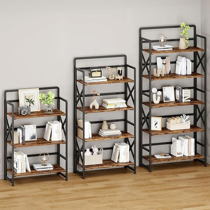 No Assembly Folding Bookshelf, 5 Tiers Vintage Wood Collapsible Book Shelf - Image 5