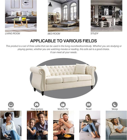 2 Piece Chesterfield Velvet Combination Sofa - Image 3
