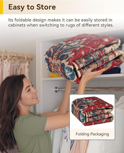RELEANY Area Rugs Round 10ft Washable Non-Slip, Floral Vintage Distress Print - Image 6