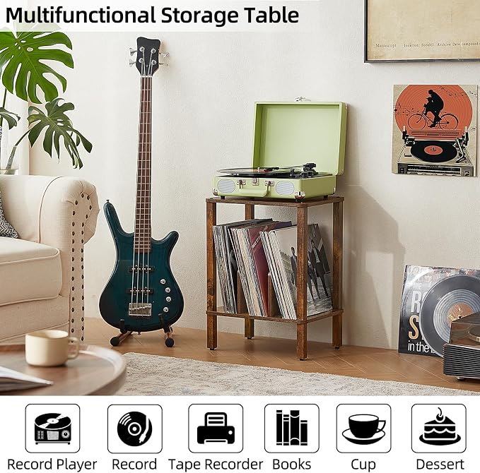 LELELINKY 2-Tier Bamboo Record Player Stand Set of 2 - Image 5