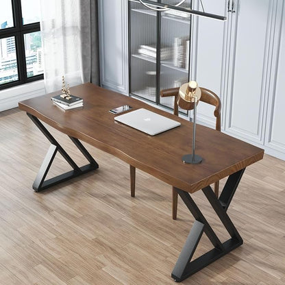 55inch Solid Wood Desk Wide Home Office Desk, Metal Modern Industrial Writing - Image 7