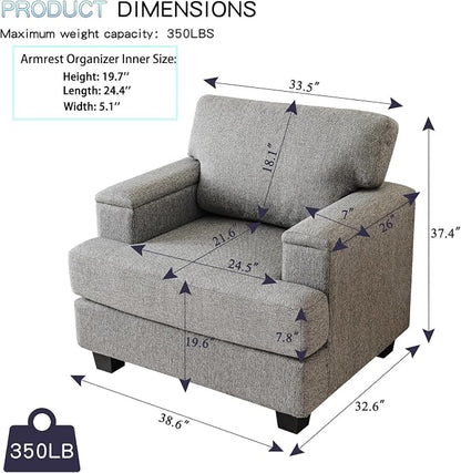 Rexulqo Oversized Accent Chair Set of 2, Upholstered Armchair - Image 2