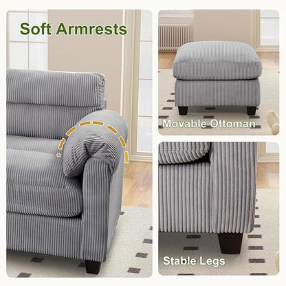 HAOMARKETS Corduroy 4-Piece Sofa Set, Upholstered Ottoman Set of 2, Accent - Image 5