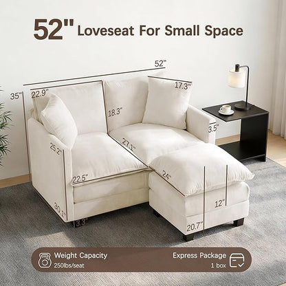 Loveseat Sofa with Ottoman, Comfy Chenille Small Couch - Image 2