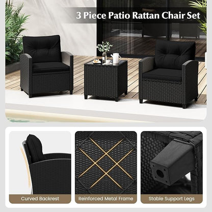 Tangkula 3 Piece Patio Furniture Set, Rattan Conversation Set w/Soft Seat & - Image 4